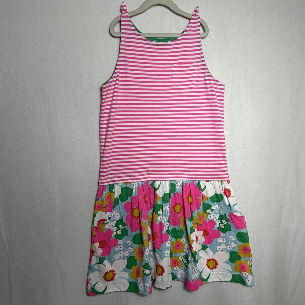 Mini Boden Pink White Stripe Floral Skirt Hopscotch Dress Girl's Size 11-12Y
